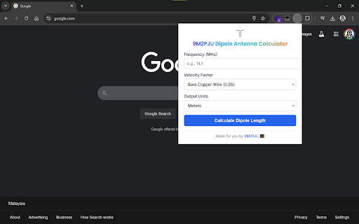 9M2PJU Dipole Antenna Calculator screenshot 1