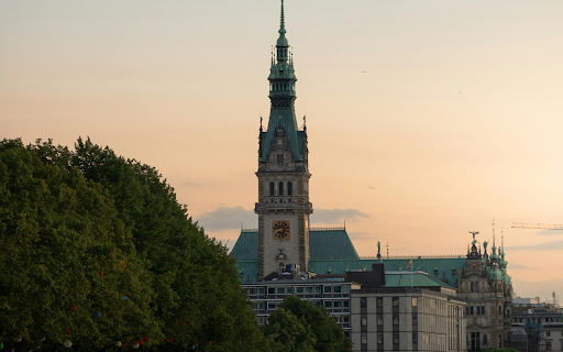 A view of a city with a moon in the sky screenshot 1