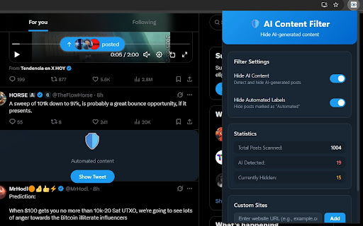 AI Content Filter for X screenshot 1