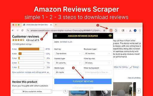 Amazon Reviews Scraper - Extract Amazon Reviews to CSV/Excel/JSON screenshot 1