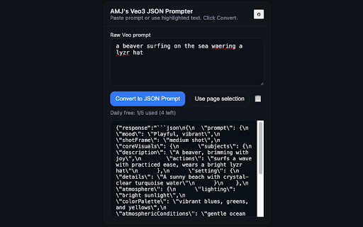 AMJ's Veo3 JSON Prompter screenshot 1