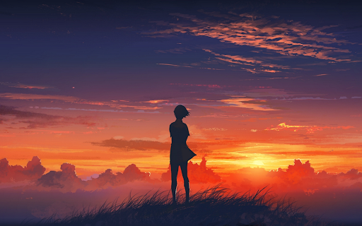 Anime Girl Sunset Hill Wallpaper screenshot 1