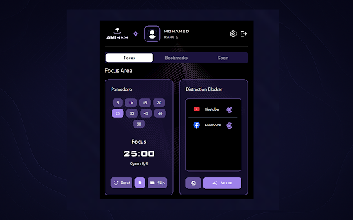 Arises - Pomodoro timer, Distraction blocker and more screenshot 1
