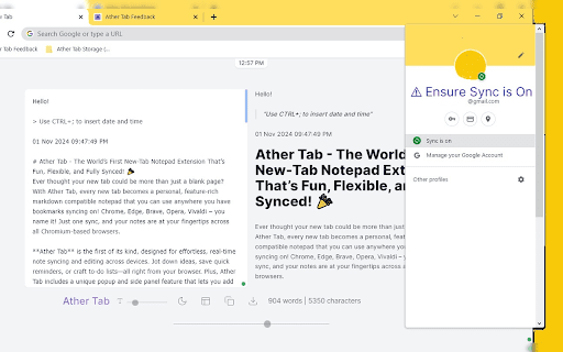 Ather Tab - Synced Notes in Tab, Popup and Side Panel screenshot 1