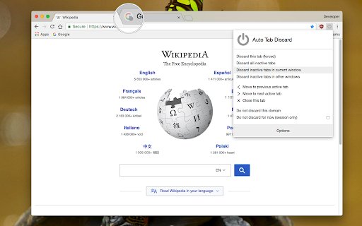 Auto Tab Discard (suspend) screenshot 1