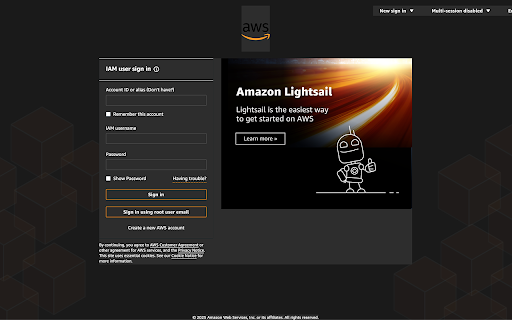 AWS Login Dark Mode screenshot 1