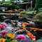 Beautiful koi fish pond wallpaper logo
