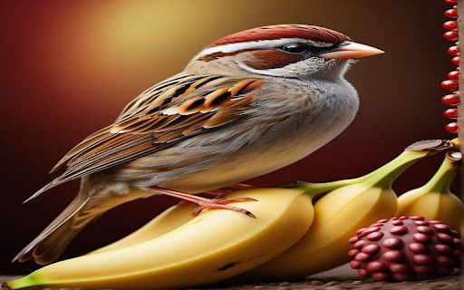 Bird perching on banana wallpaper screenshot 1
