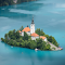 Bled Island with Church on Lake Bled, Slovenia logo