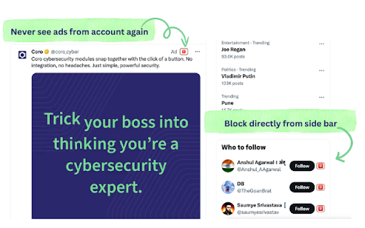Block button for X(Twitter) screenshot 1