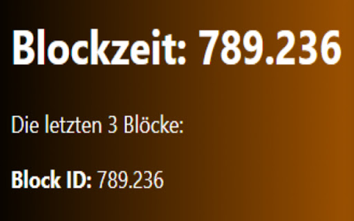 "Blockzeit" ID des letzten Bitcoin Blocks. screenshot 1