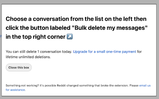 Bulk Delete Reddit Messages & Chats Extension screenshot 1