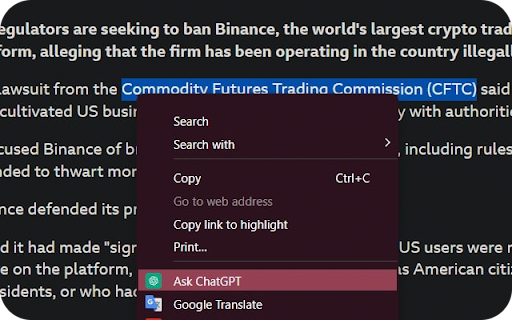 ChatGPT Context Menu screenshot 1