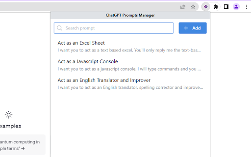 ChatGPT Prompts Manager Extension screenshot 1