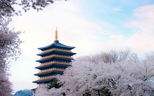 Cherry Blossoms Surrounding a Pagoda in Spring screenshot 1