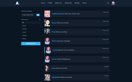 Clutterfree for Anilist screenshot 1