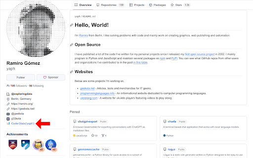 CoderStats link for Github Coders screenshot 1