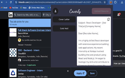 Coverly - AI cover letter generator screenshot 1