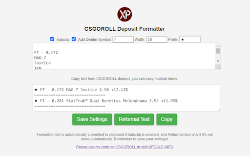CSGOROLL deposit formatter screenshot 1