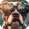 cute puppy wears sunglasses summer fun logo