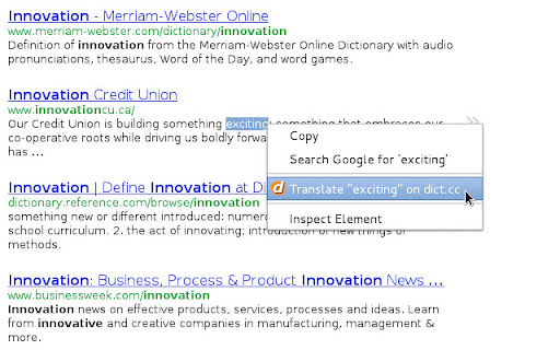 dict.cc context menu screenshot 1