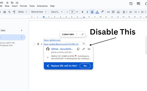 Disable Link Preview in Google Docs screenshot 1