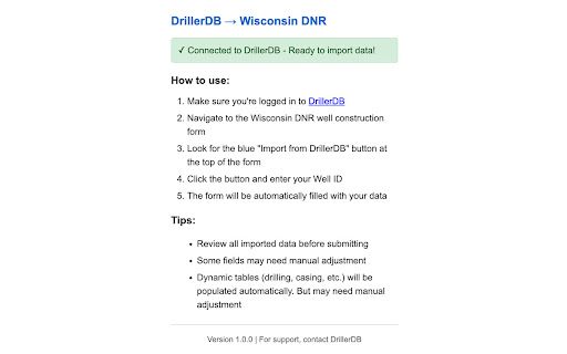 DrillerDB to WI-DNR Well Construction Report Autofill screenshot 1