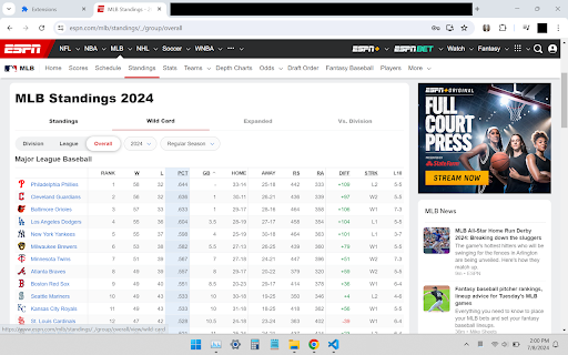 ESPN MLB - numbered standings screenshot 1