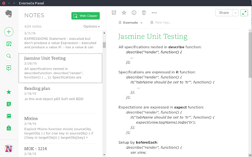 Evernote Panel screenshot 1