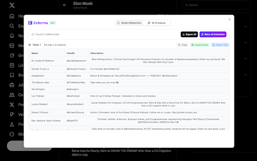 Exforma - Export and Format Any Website Data with AI screenshot 1