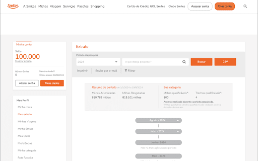 Extrato Smiles em CSV screenshot 1