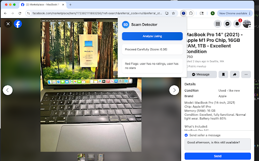 Facebook Marketplace Scam Detector screenshot 1