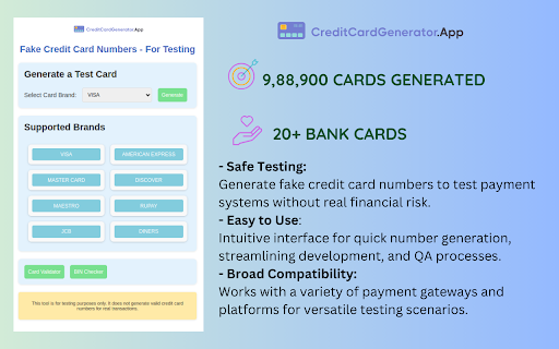 Fake Credit Card Numbers - For Testing screenshot 1