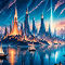 Fantasy landscape with magical castle logo