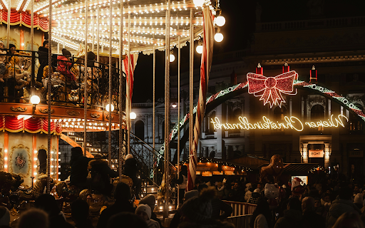 Festive Christmas Market Carousel at Night screenshot 1