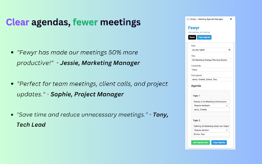 Fewyr - clear agendas, fewer meetings screenshot 1