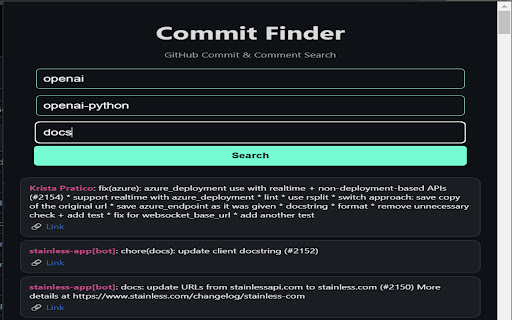 GitHub Commit & Comment Search screenshot 1