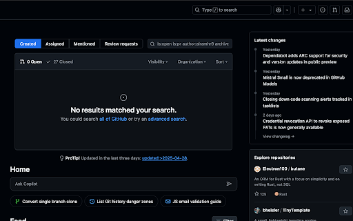 GitHub PRs in home page screenshot 1