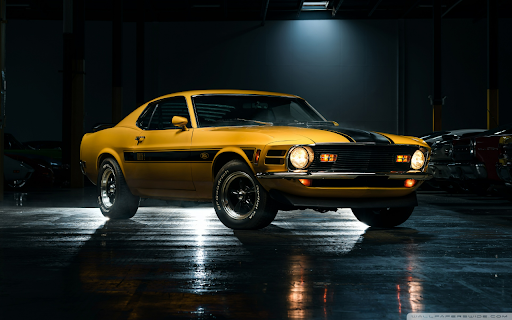 Golden Mustang Under Garage Lights screenshot 1