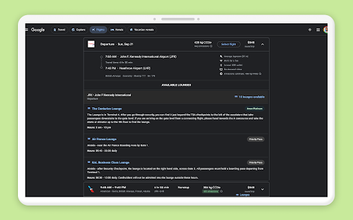 Google Flights Lounge Info screenshot 1