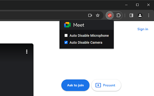 Google Meet Auto Disable Mic/Cam screenshot 1