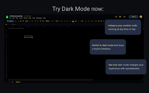 Google Sheets Dark Mode screenshot 1