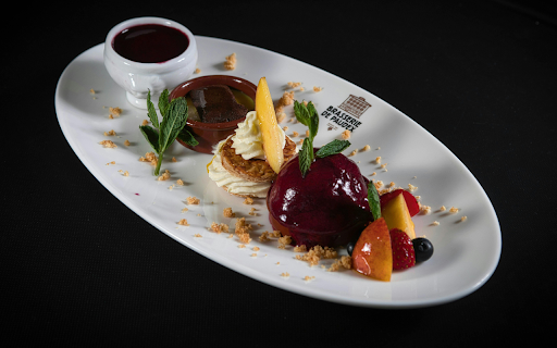 Gourmet Dessert Platter with Berry Sorbet and Fresh Fruits screenshot 1