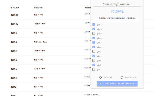 Gradescope Grade Calculator screenshot 1