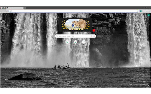 Grayscale Photography Of People Riding A Boat Near Waterfalls screenshot 1