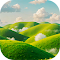 Green hilly landscape and cloudy sky logo
