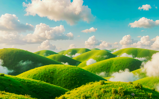 Green hilly landscape and cloudy sky screenshot 1