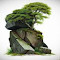 green tree wallpaper growing on big rock logo