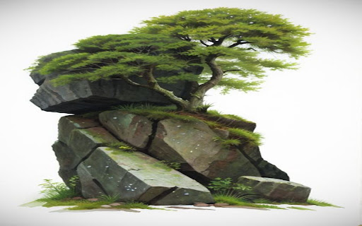 green tree wallpaper growing on big rock screenshot 1