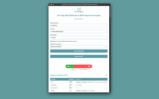 GrowMatic On-Page SEO Optimizer & SERP Keywords Scraper screenshot 1